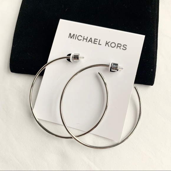 NWT authentic MK Silver tone large hoop earrings - Picture 2 of 4